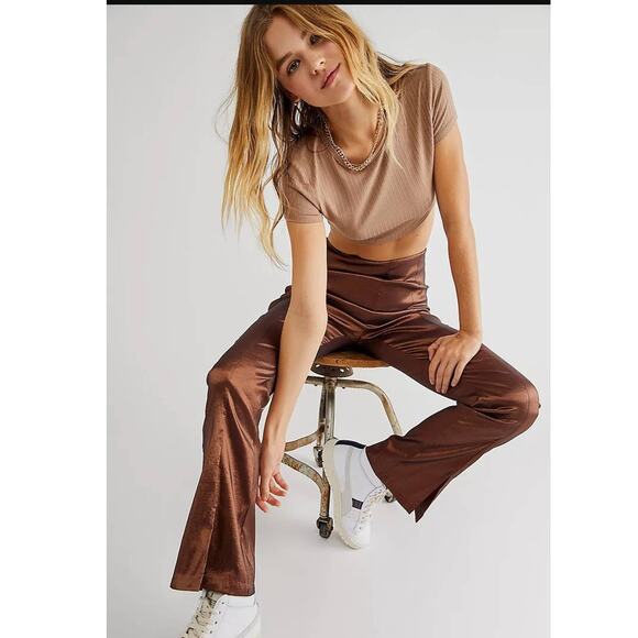 New Free People x Hosbjerg Elora Flare Pants $168 EU MEDIUM/US 6 Metallic Walnut - Picture 1 of 10